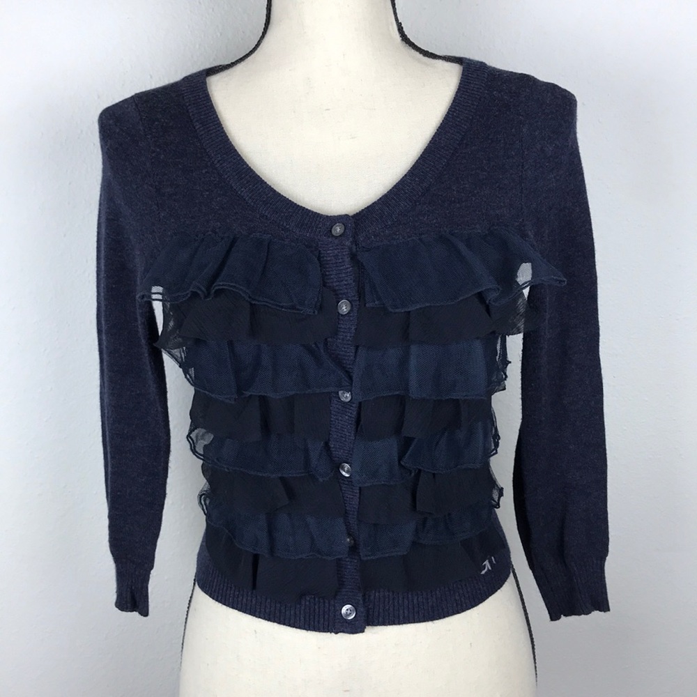 Gilly Hicks Cropped Navy Ruffles Sweater